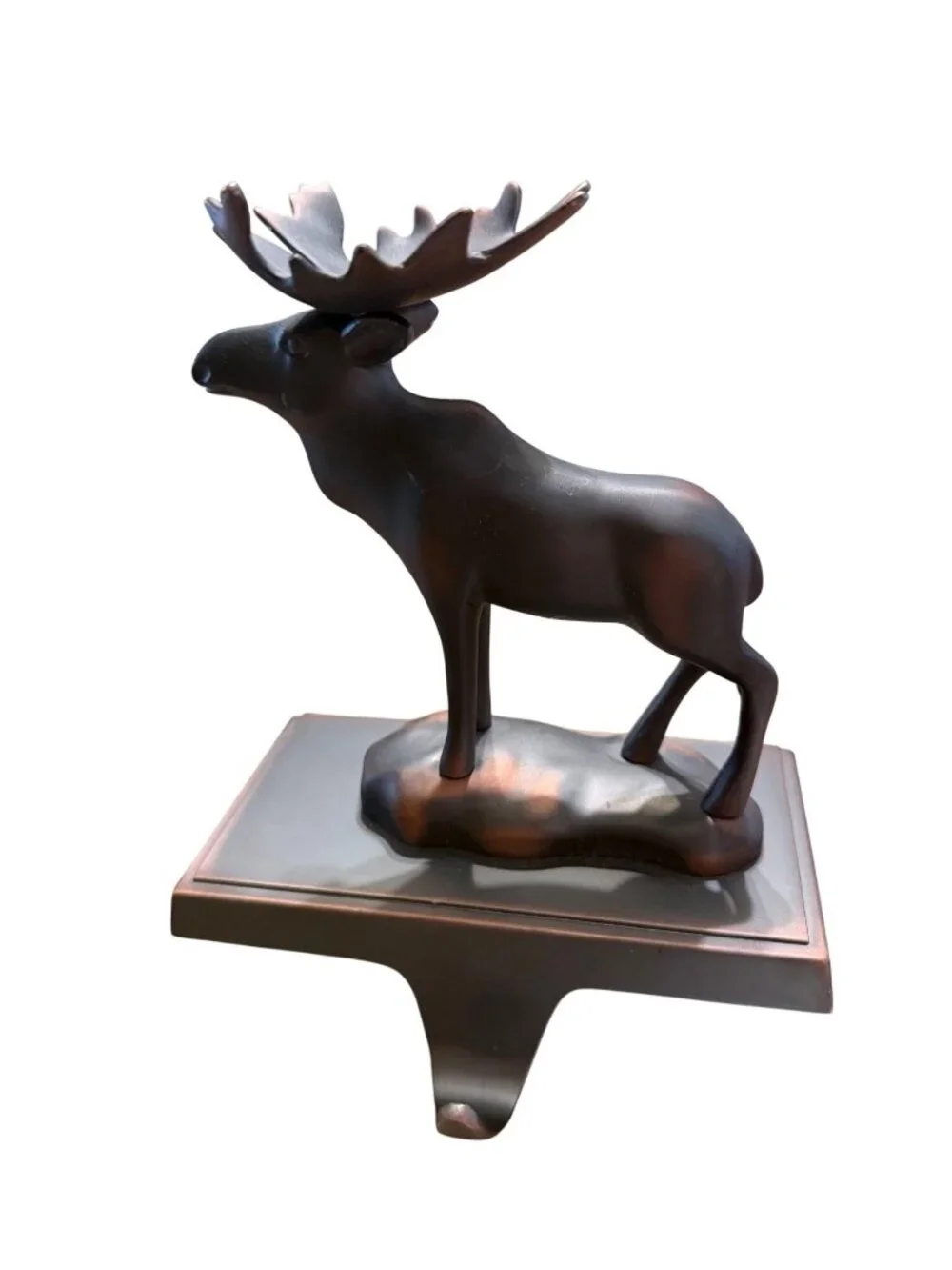 Moose Stocking Holder In Bronze Finish For Mantle Or Shelf Display
